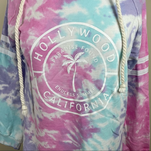 Lagaci Pink Purple Blue Tie Dye Long Sleeve Pastel Hoodie California Medium - Picture 4 of 8